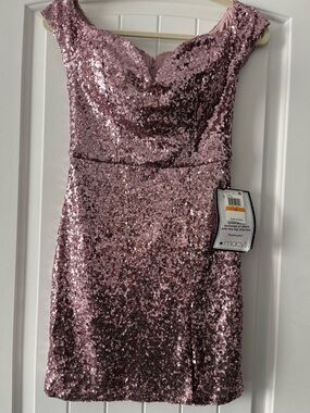 B Darlin Sequin Cap-Sleeve Dress in Rose Pink